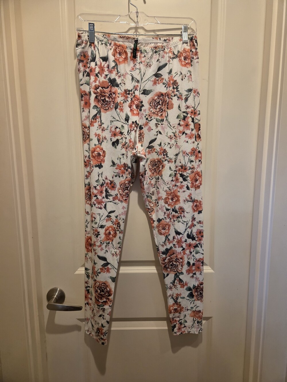 Poliana Plus Floral High-Rise Leggings - White with Peach Rose Print